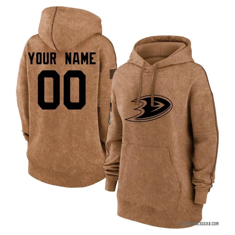 Custom Women's Brown Anaheim Ducks 2023 Salute to Service Pullover Hoodie