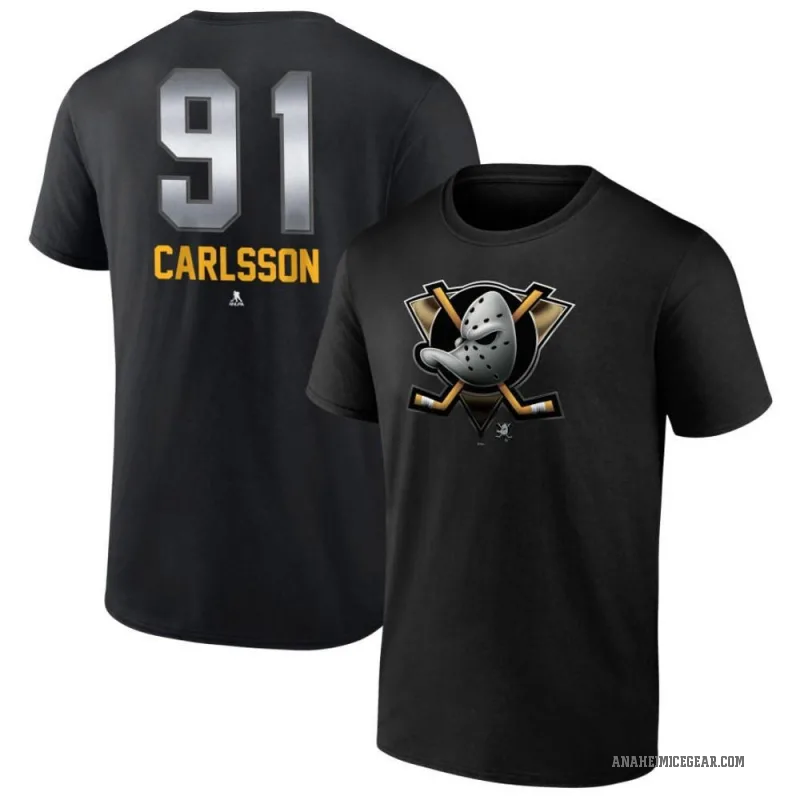 Leo Carlsson Men's Black Anaheim Ducks Midnight Mascot Logo T-Shirt