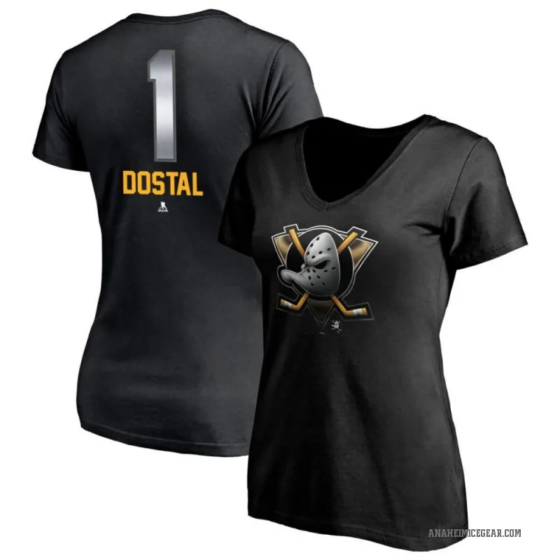 Lukas Dostal Women's Black Anaheim Ducks Midnight Mascot Logo V-Neck T-Shirt
