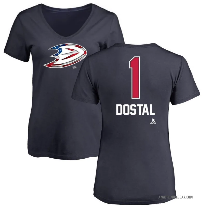 Lukas Dostal Women's Navy Anaheim Ducks Name and Number Banner Wave V-Neck T-Shirt -